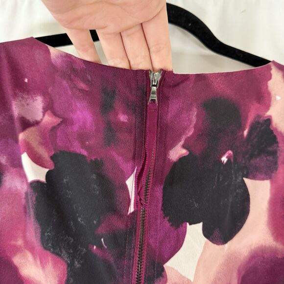 LOFT Knee Length Dress Women's 12 Pink Purple Floral Lightweight Zip Back - Picture 10 of 10